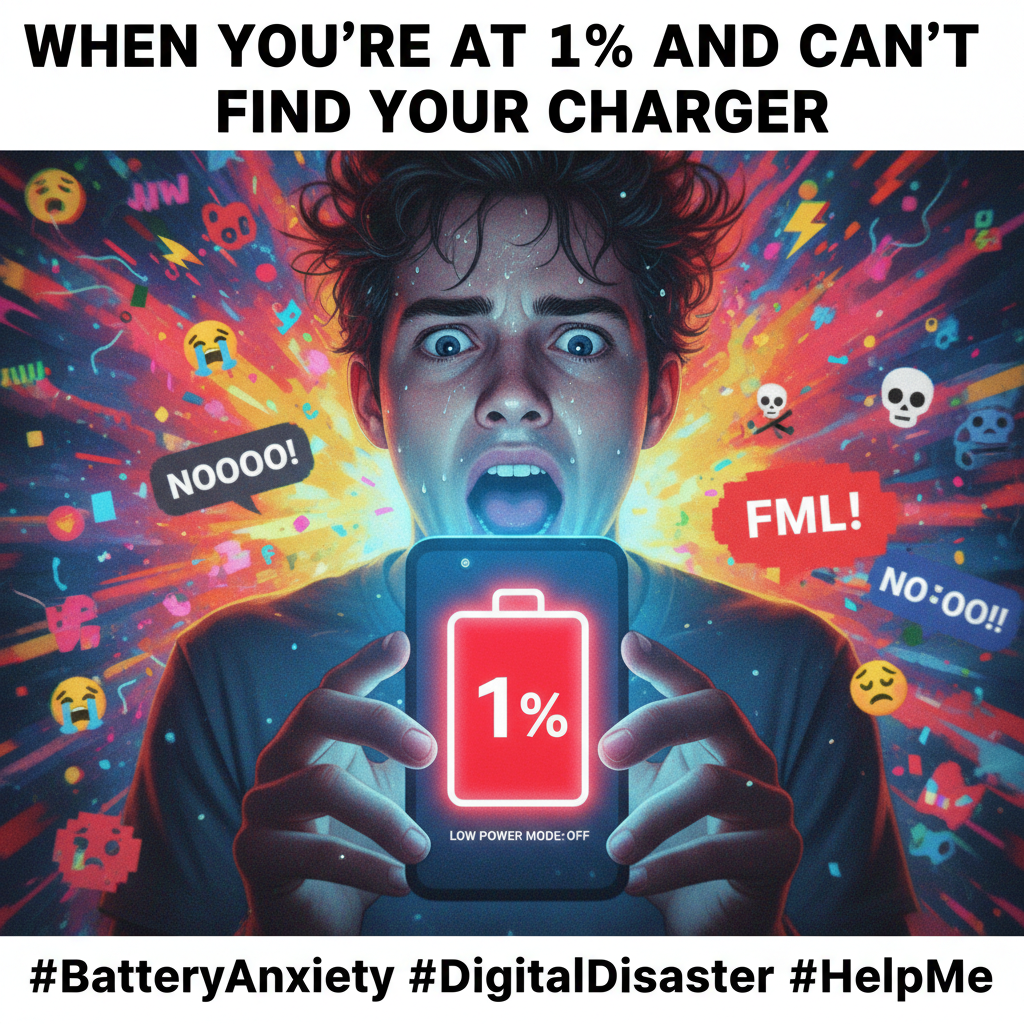 My phone battery is at 1%. My social media addiction is at 1000%.