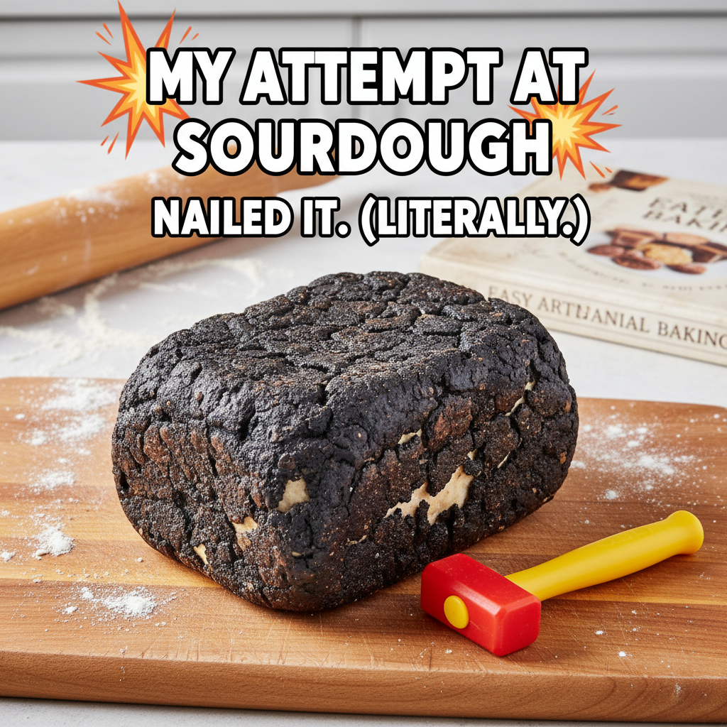 Attempted to bake bread, ended up with a rock. My kitchen is now an archaeological site.