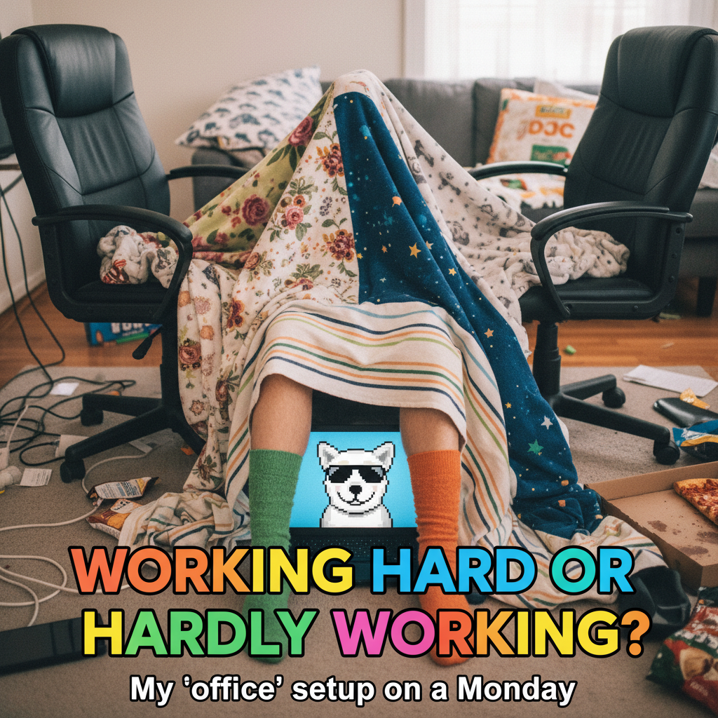 My WFH 'office' is just a chair with a blanket fort. Productivity is at an all-time low.