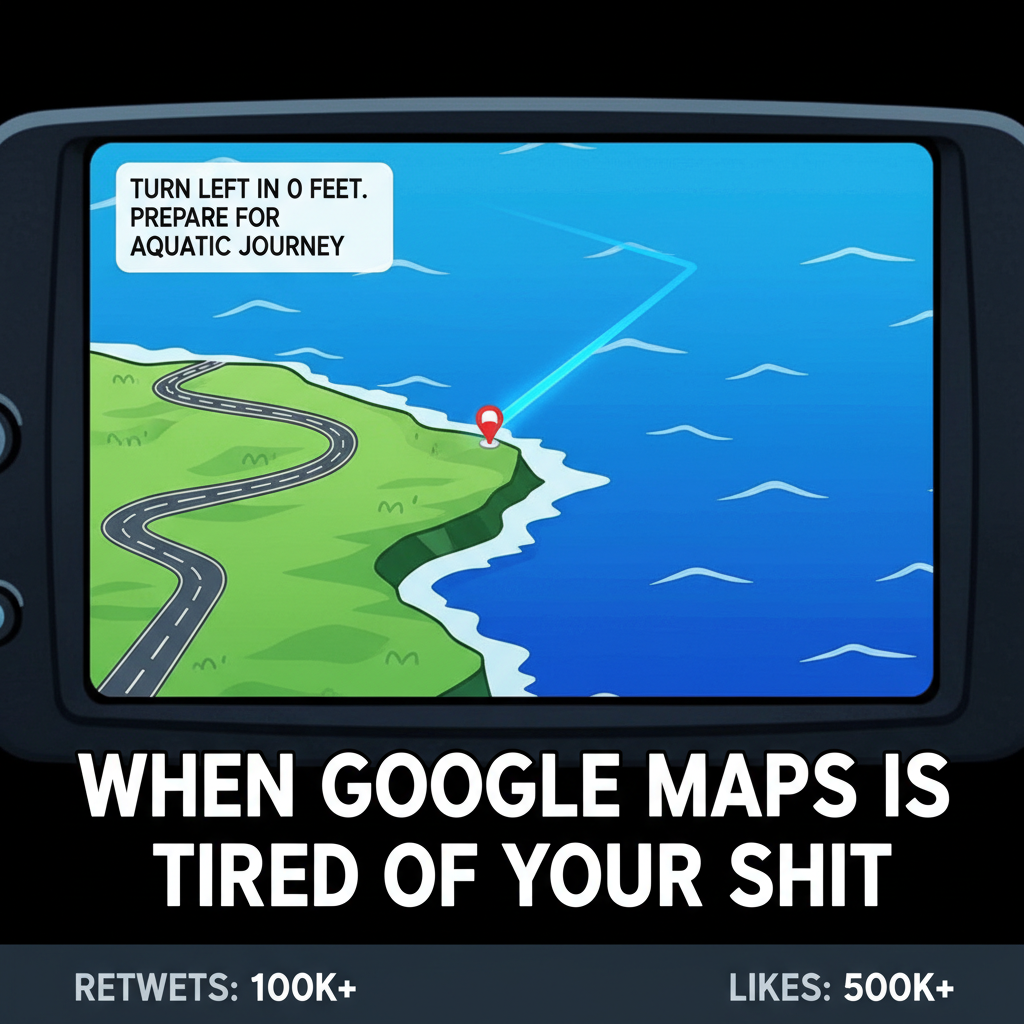 My GPS just told me to 'turn left onto the ocean.' Send help. #RoadTripFails