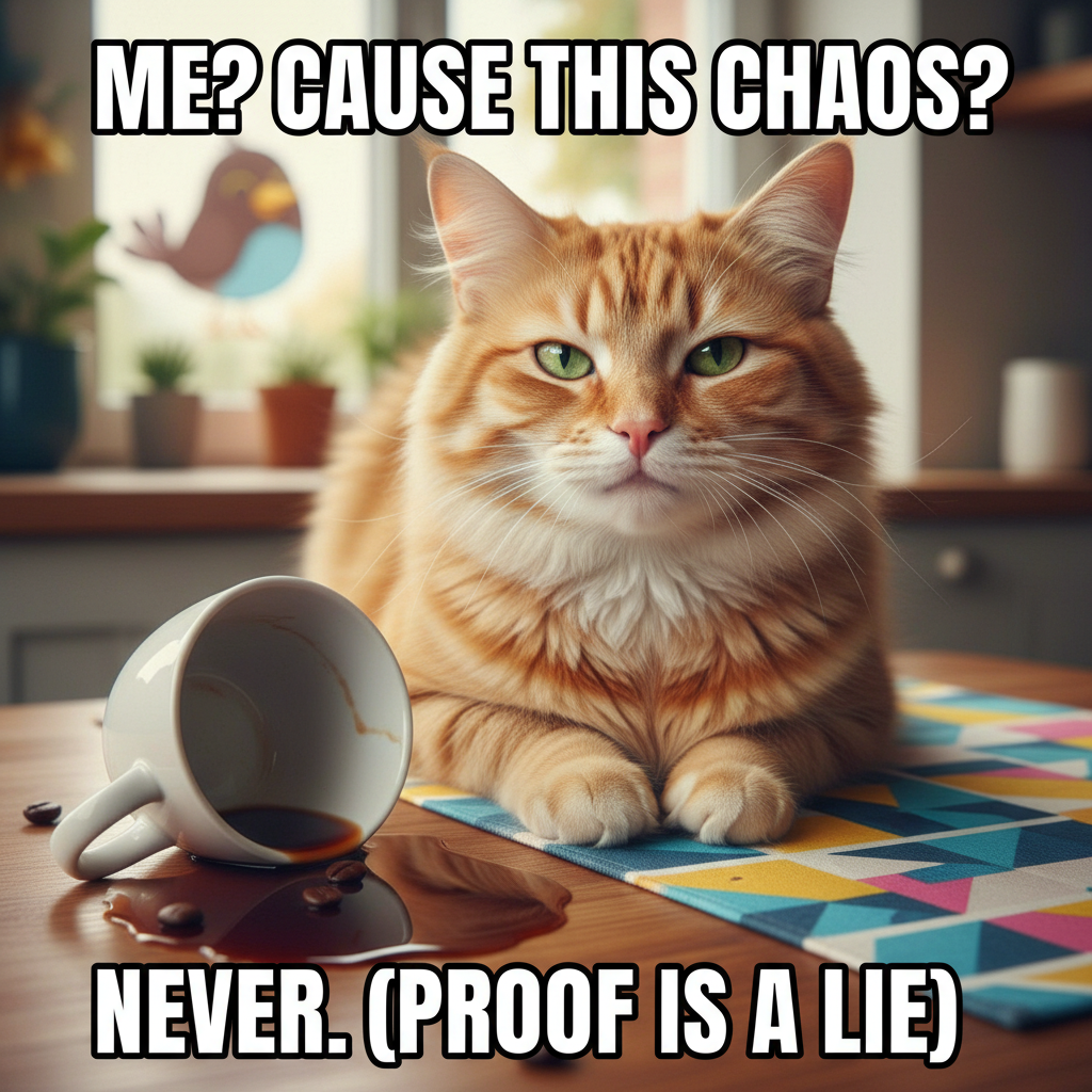 My cat just knocked over my coffee, then looked at me like *I* was the problem. #PetOwnerLife