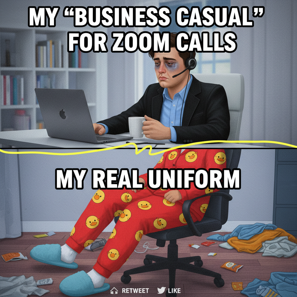 My WFH uniform is 50% pajamas, 50% existential dread.