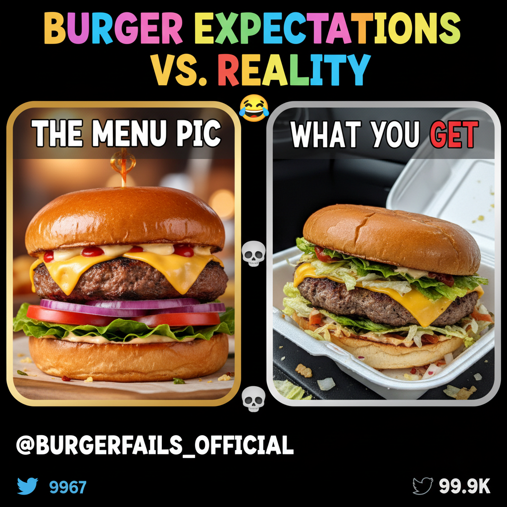 Ordered a gourmet burger, got a sad patty that looks like it lost a fight.