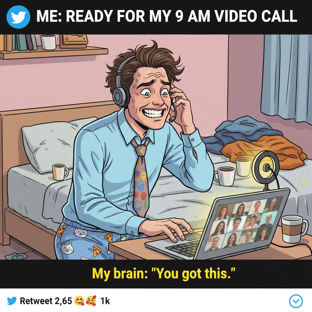 My WFH uniform is 50% comfy, 50% 'can turn camera on in 2 secs'.