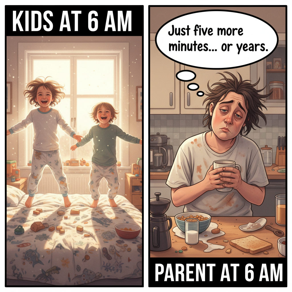My kids on Monday morning vs. me after two sips of coffee