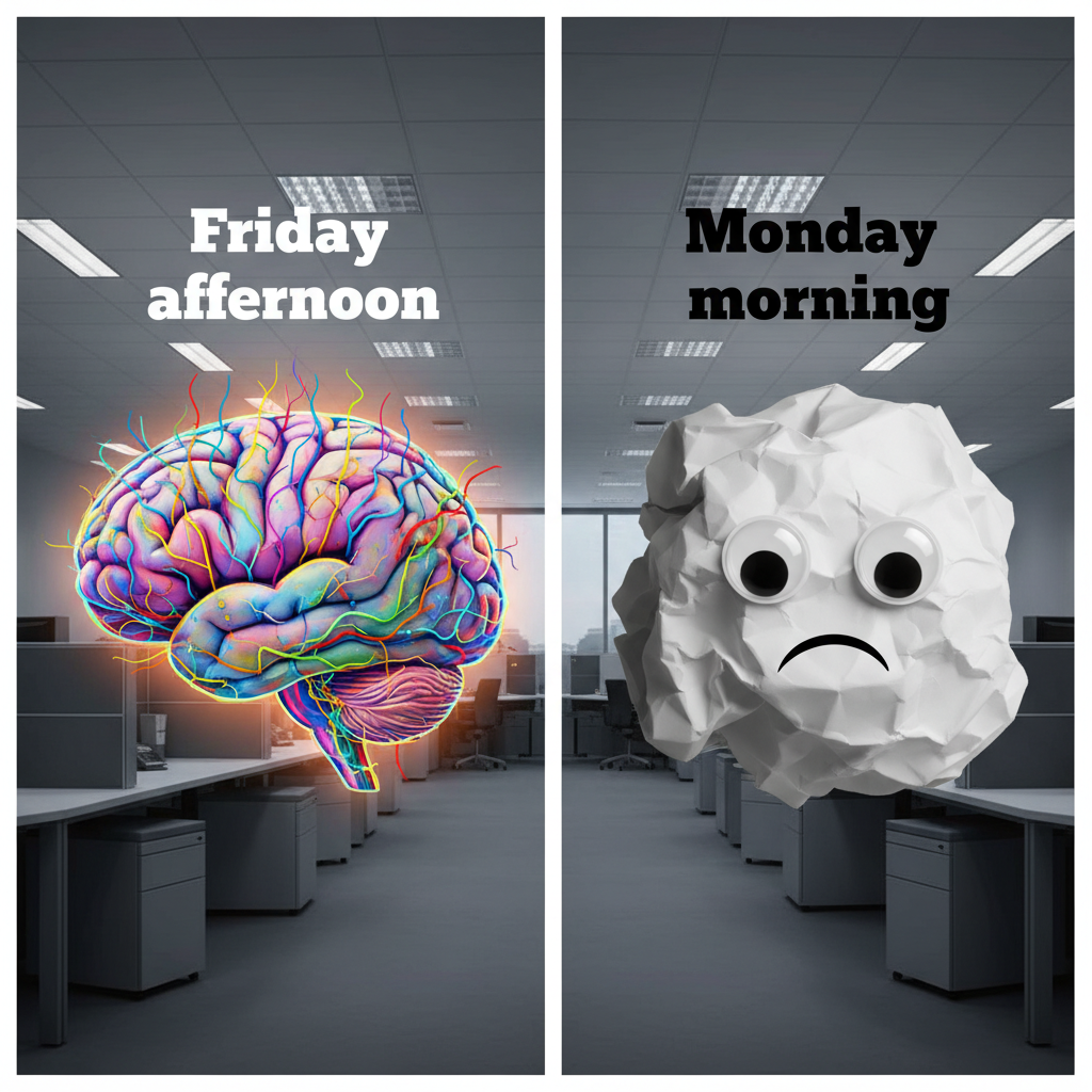 My brain on Monday morning vs. my brain on Friday afternoon
