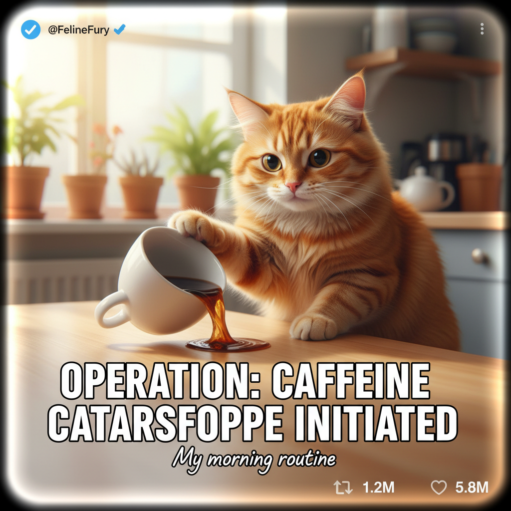 My cat just stared into my soul while slowly pushing my coffee off the table. I love him. #PetLife