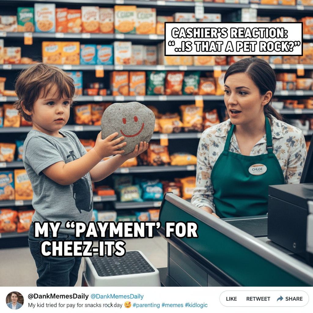 My toddler just tried to pay for groceries with a rock. Send help. #Parenting