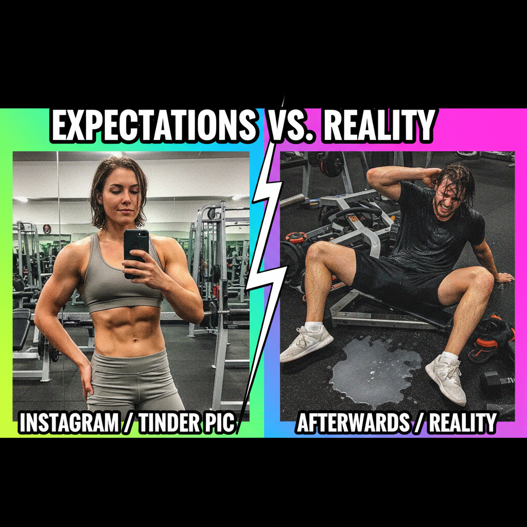Gym selfie vs. reality. My 'gains' are mostly just sweat.