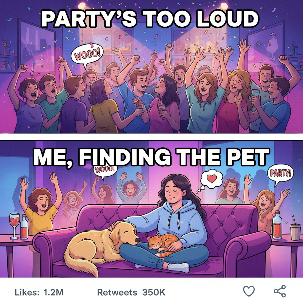 Introvert at a party: *finds the host's pet and becomes best friends for the night*.