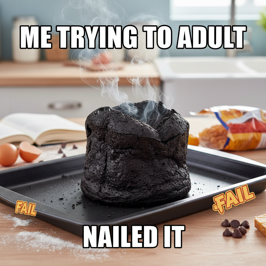 Tried to bake a cake, ended up with a charcoal briquette. Send help & fire extinguishers.