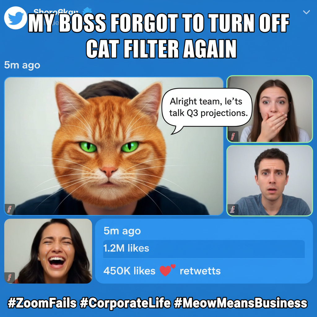 My boss just turned on a cat filter during the all-hands Zoom. I can't unsee it.