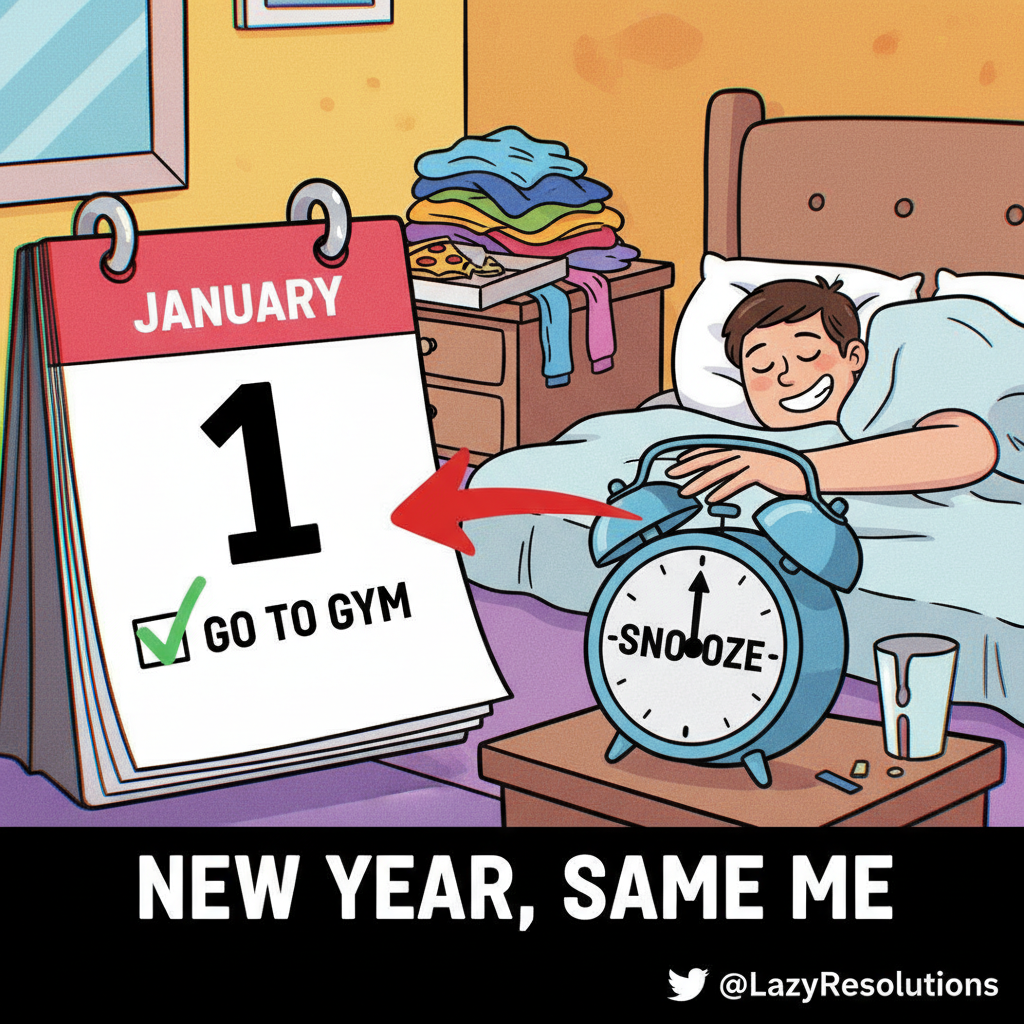 My New Year's resolution was to hit the gym. I hit snooze instead. Nailed it.