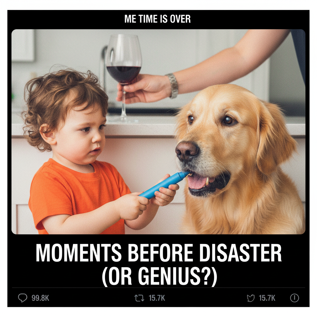 Just found my toddler trying to 'feed' the dog a crayon. Send wine.
