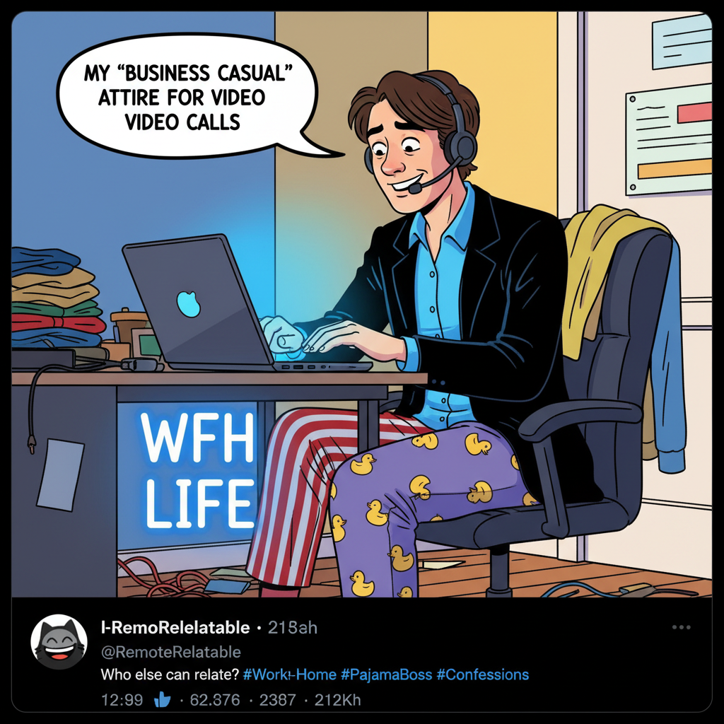 My 'work from home' outfit is 50% pajamas, 50% existential dread.