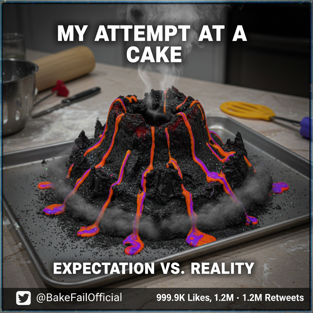 Attempted to bake a cake. It now resembles a volcanic eruption. Send help.