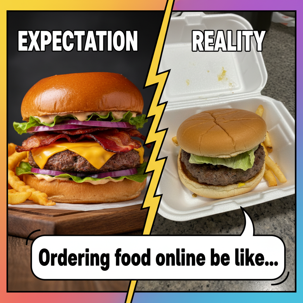 Ordered a gourmet burger, got a sad patty in a box. The audacity. 🍔➡️📦