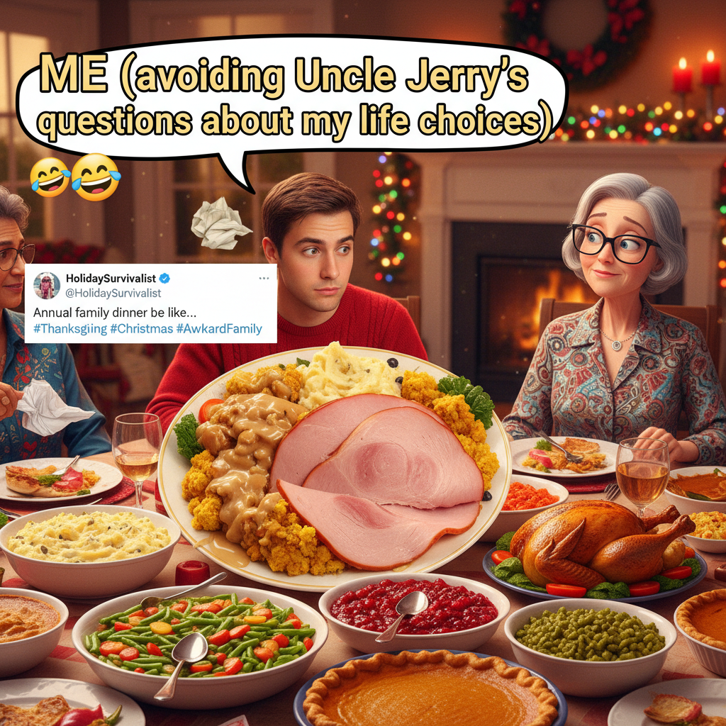 Holiday family dinner: 90% food, 10% avoiding awkward questions.