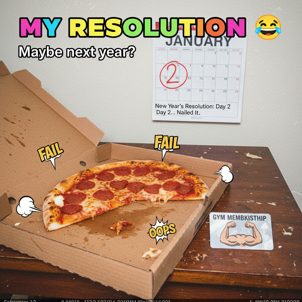 My New Year's resolution lasted until January 2nd. Send pizza. #ResolutionFail