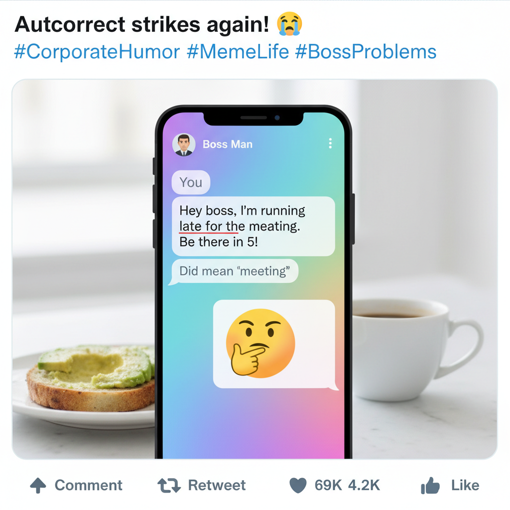 Autocorrect changed 'meeting' to 'meating'. My boss is now very confused.