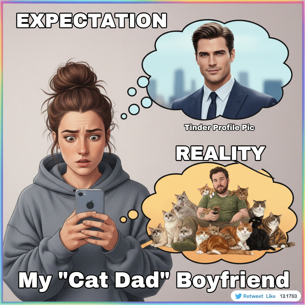 Dating apps are just a buffet of 'he's 6' but really he's 5'7" and owns 3 cats.'
