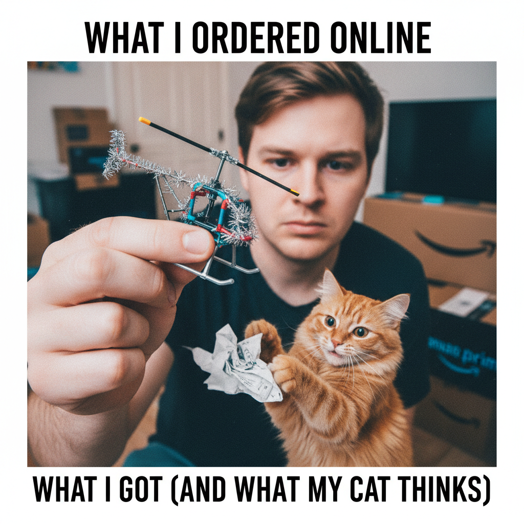 That moment you realize your 'bargain' online purchase is just a glorified cat toy.