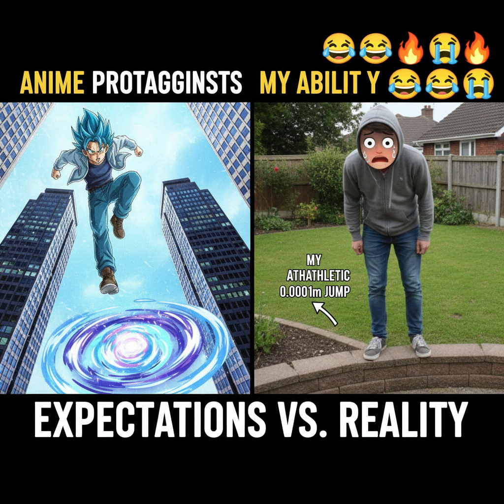 Me trying to use anime logic in real life: 'I can totally jump off this roof, I've seen it done!'