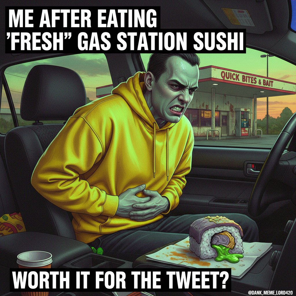 Road trip rule #1: Never trust a gas station sushi. I learned the hard way. Send help.