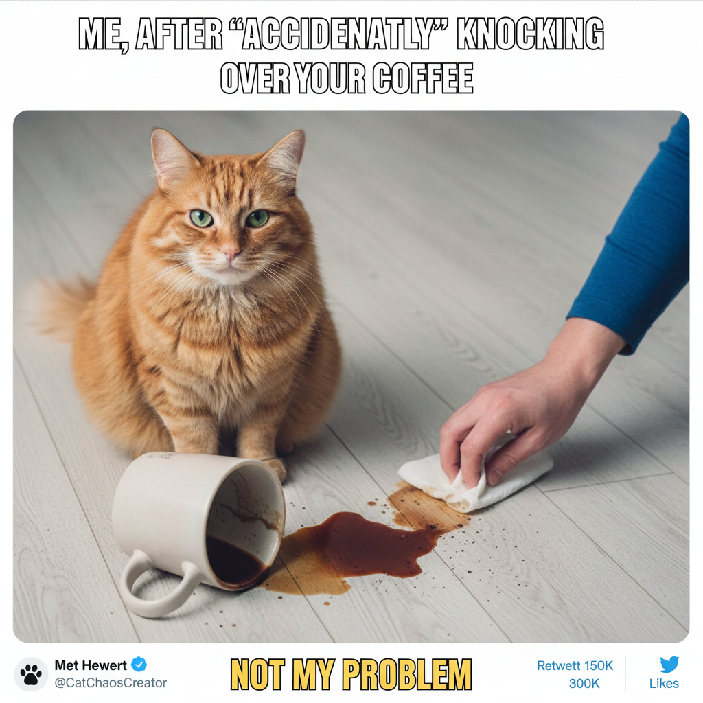 My cat just knocked my coffee off the table, then looked at me like *I* was the problem. The AUDACITY.