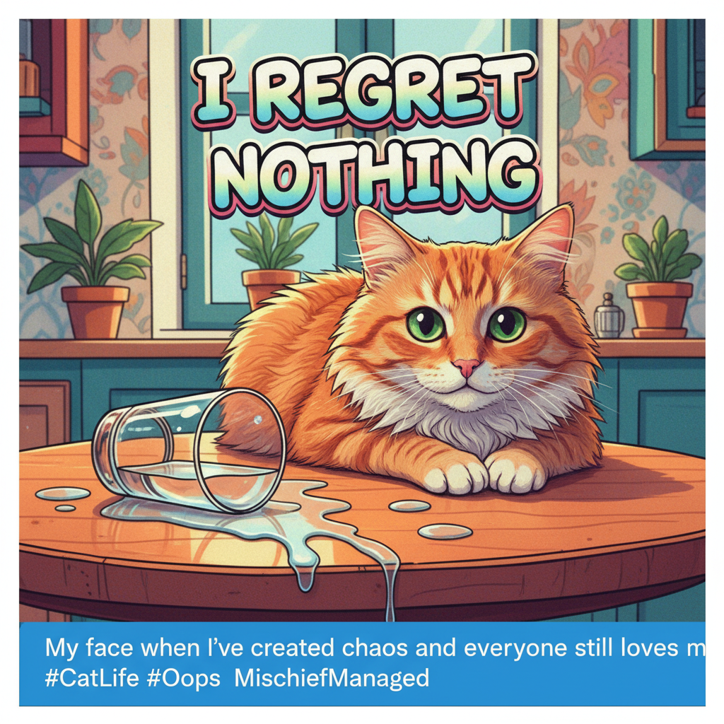 My cat just stared at me while knocking my water glass off the table. Power move.