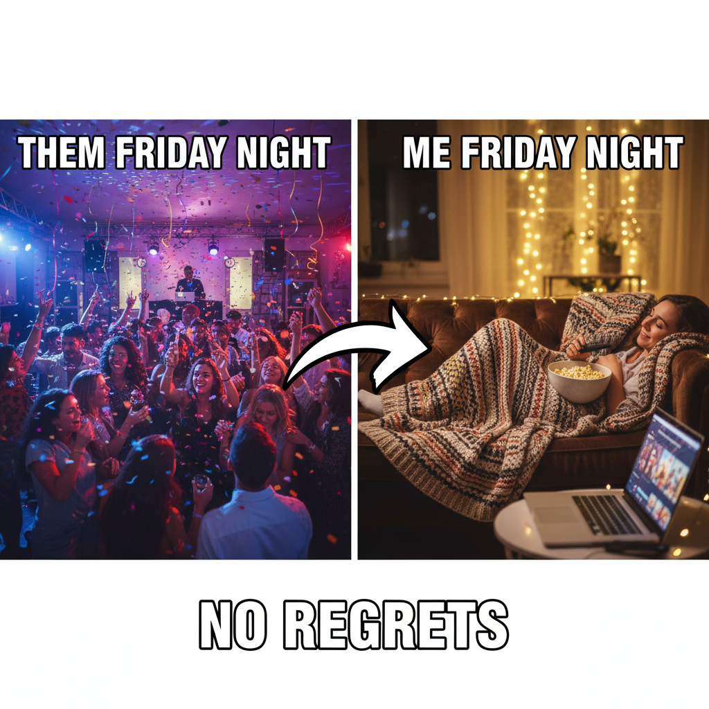 Extrovert: 'Let's go to that huge party!' Introvert: 'My couch and I have plans.'