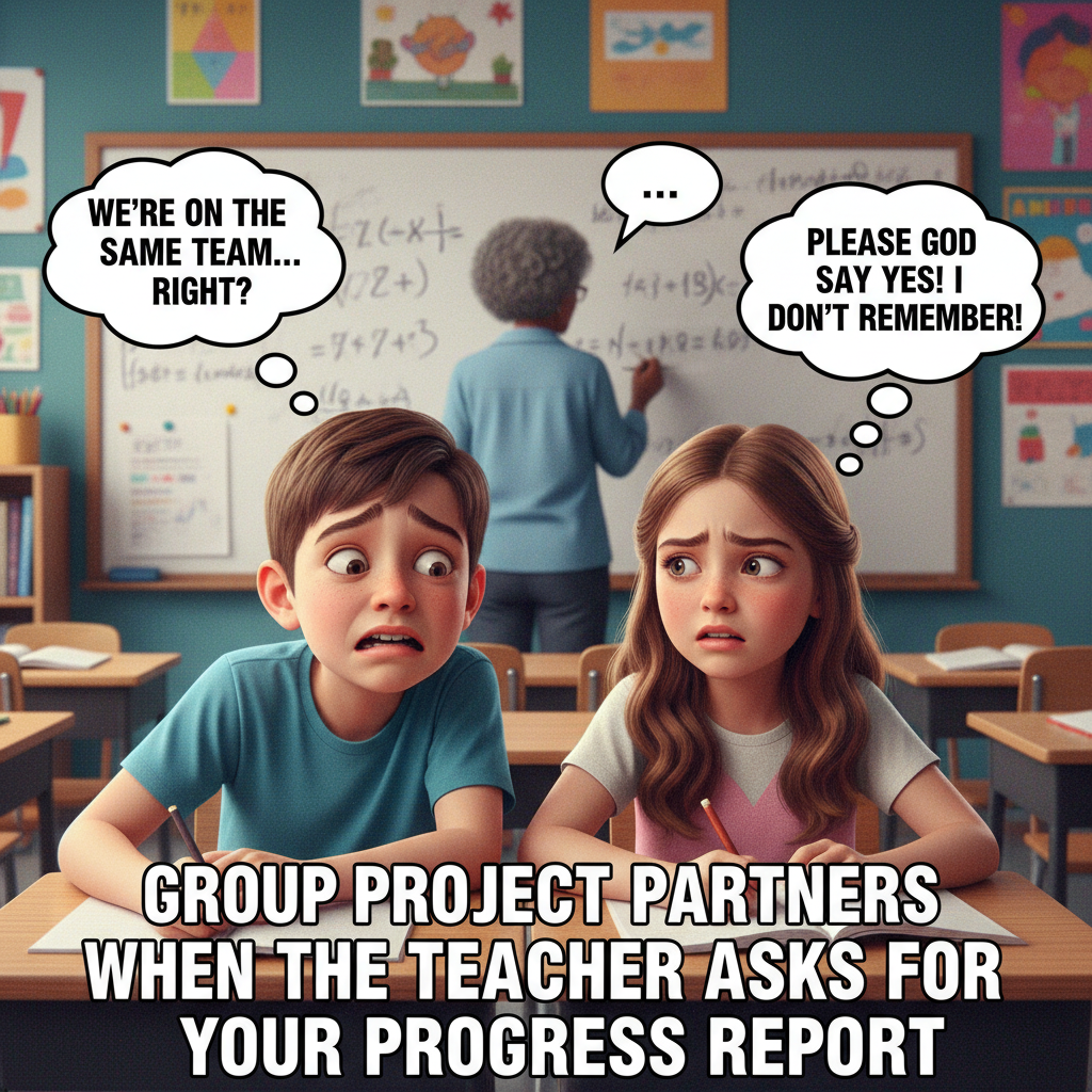 When the teacher says 'group project' and you immediately make eye contact with your only friend