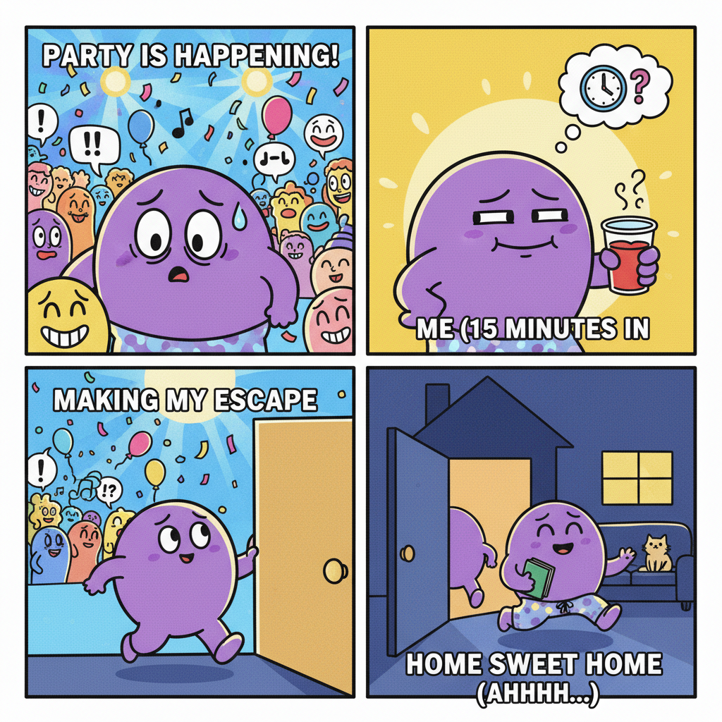 Introvert at a party: 'I've recharged enough, time to go home and recharge more.'