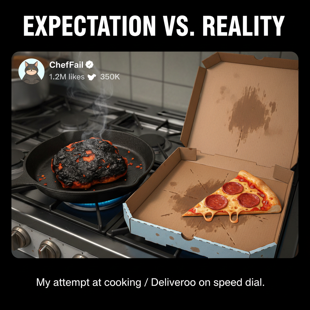 My 'gourmet' dinner turned into a charcoal briquette. Send help (and pizza). #CookingFail