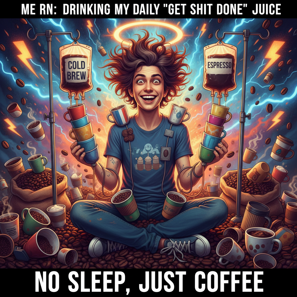 My blood type is coffee. My love language is caffeine. My spirit animal is an espresso machine.