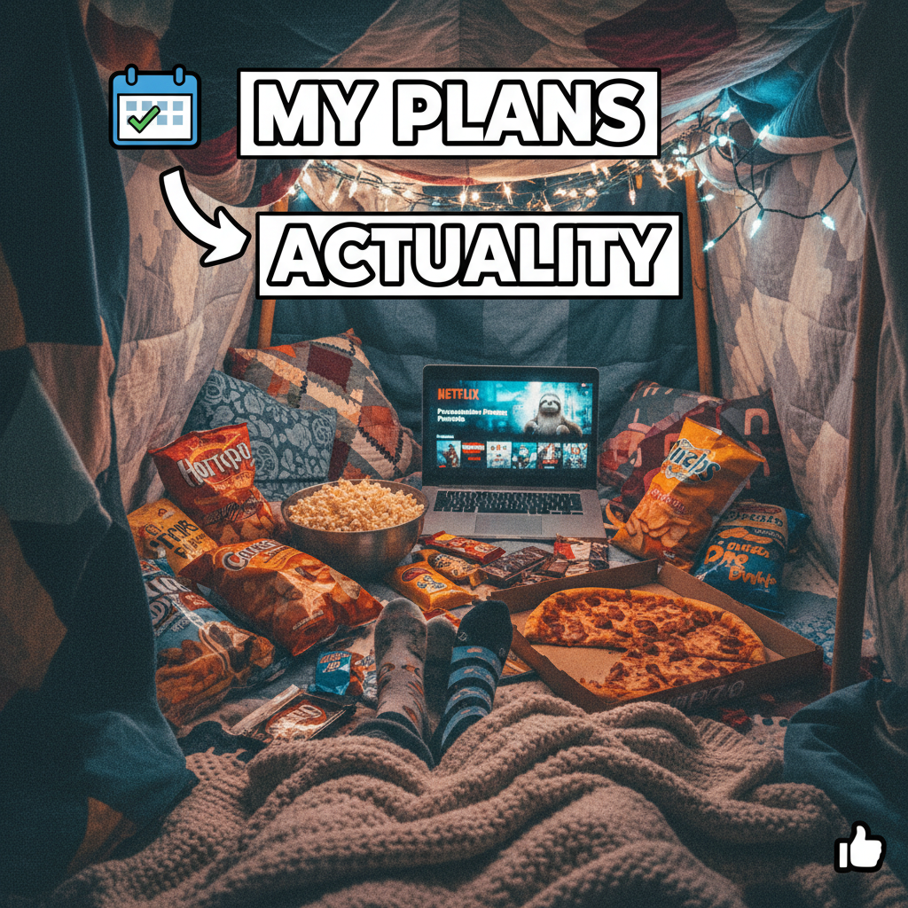 Friday night plans: wild party. Friday night reality: wild Netflix binge. 😴🛋️
