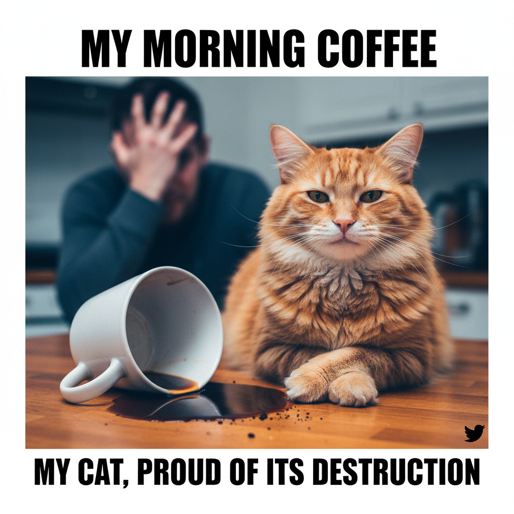 My cat just knocked my coffee over, then stared at me like I did it. The audacity!