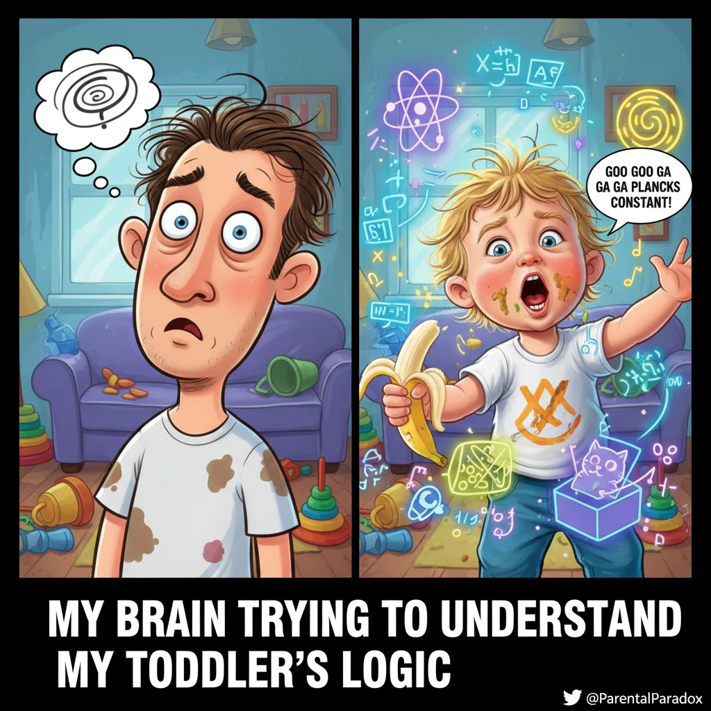 My toddler just explained quantum physics using only grunts and a half-eaten banana. I understood none of it.