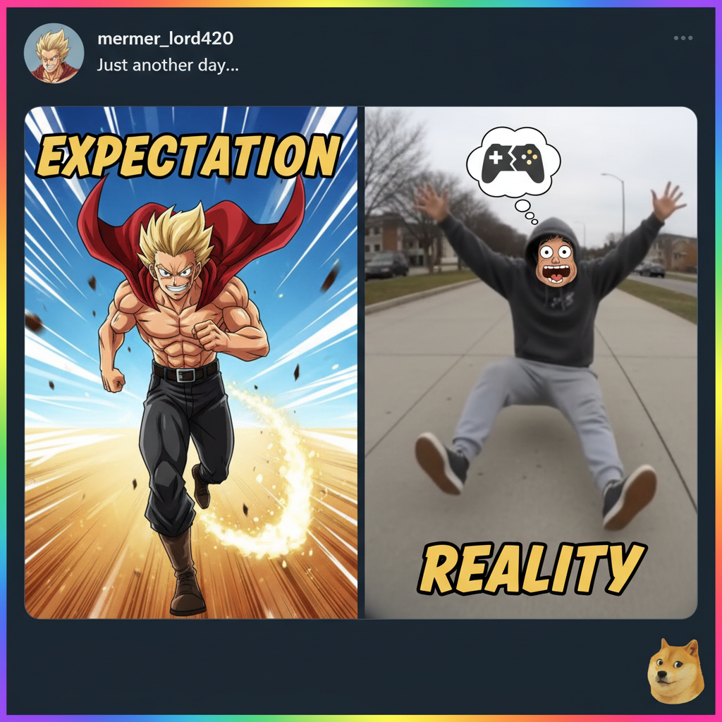 Me trying to dramatically run in real life like they do in anime openings. My knees disagree.