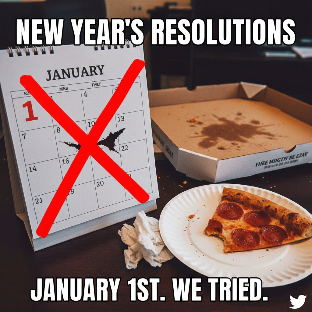 My New Year's resolution to 'eat healthier' lasted until 10 AM on Jan 1st. Pizza won.