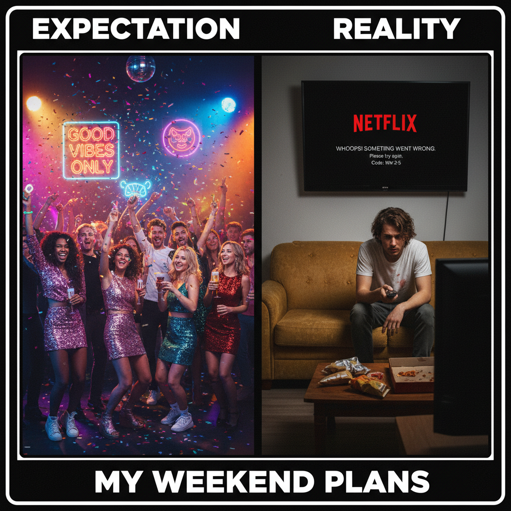 Friday night plans: wild party. Friday night reality: arguing with Netflix for 30 mins.