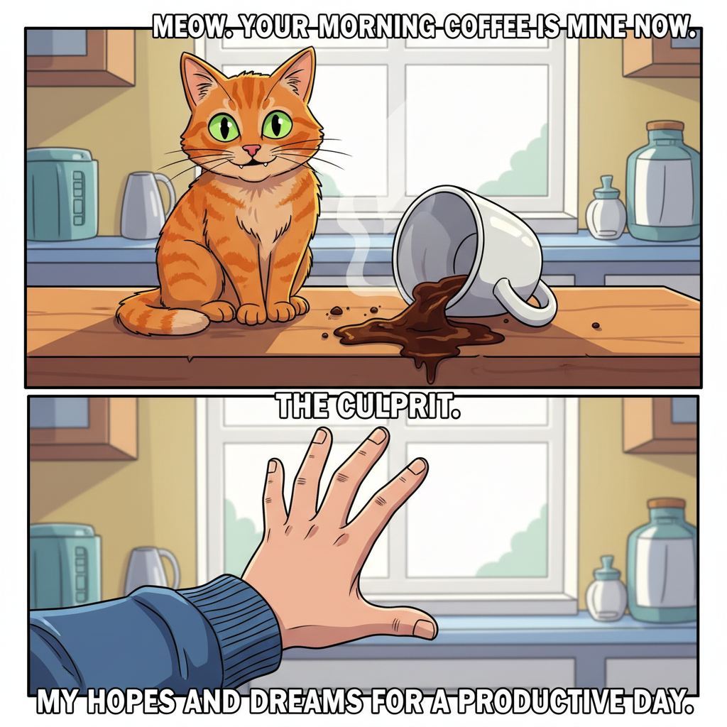 My cat just knocked over my coffee for attention. I'm not mad, I'm impressed.