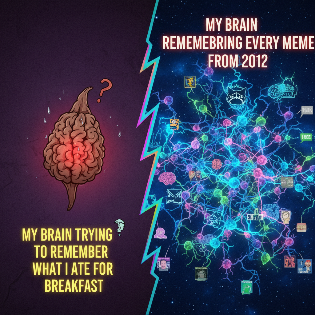 My brain cells trying to remember what I ate for breakfast vs. every meme from 2012