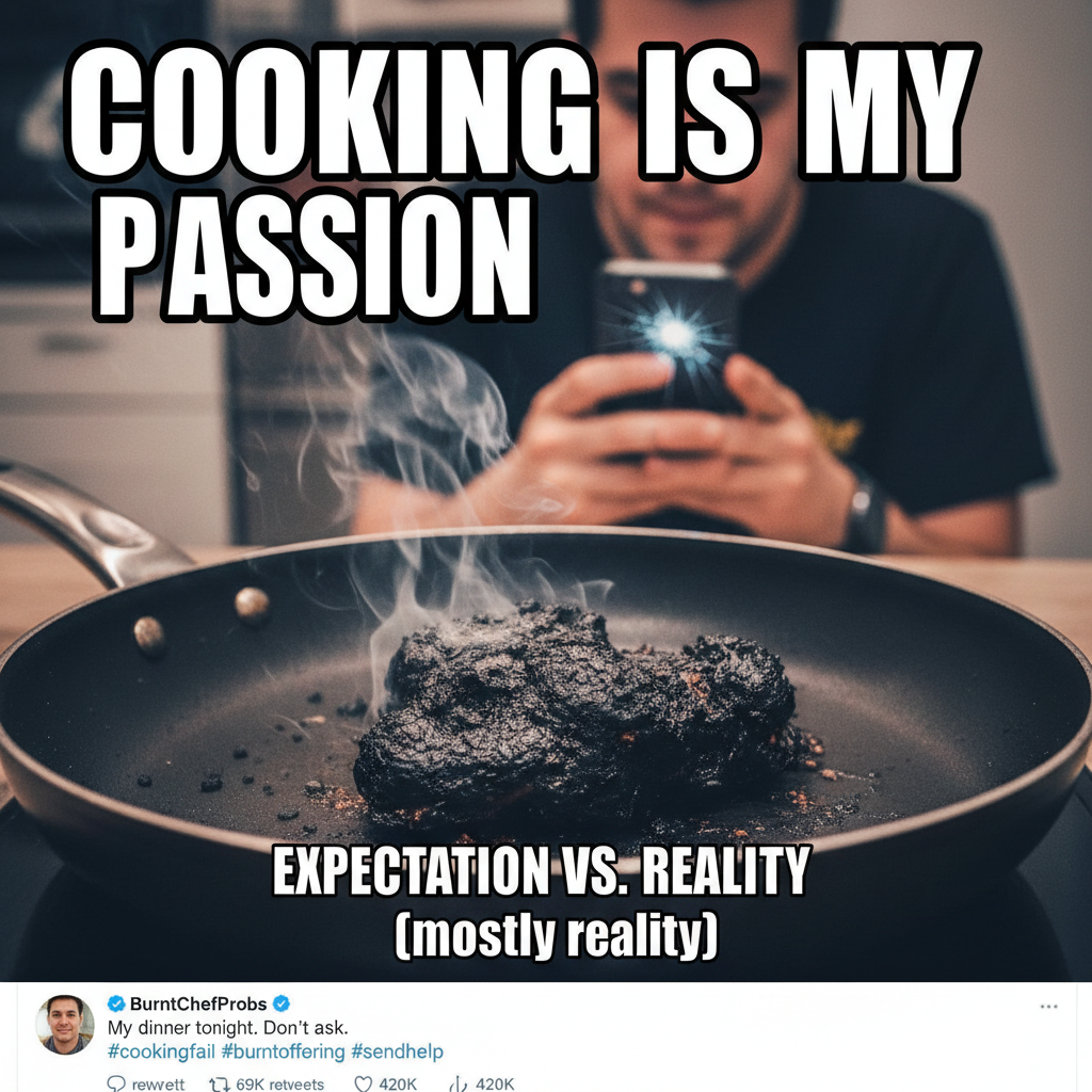 My 'gourmet meal' turned into charcoal. Send help (and pizza).