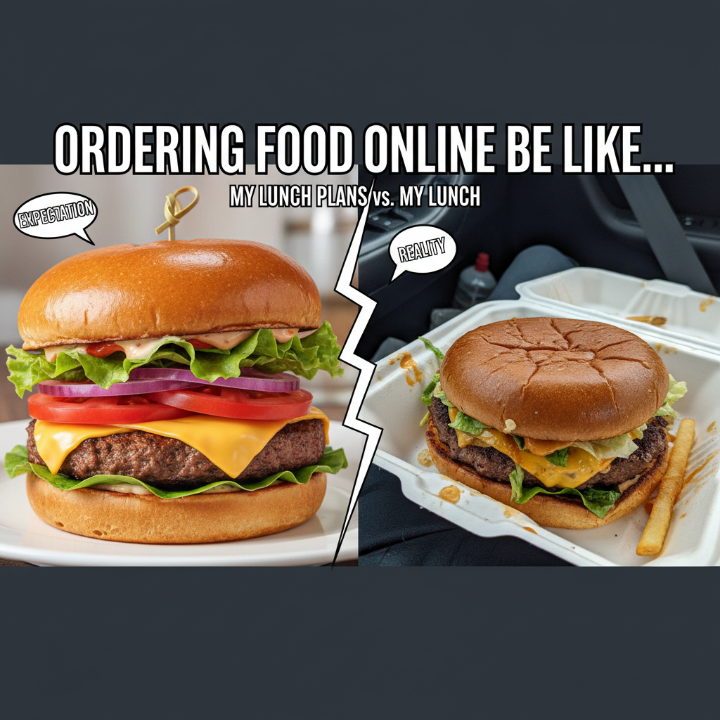 Food delivery expectation vs. reality. I ordered a burger, got a Picasso.