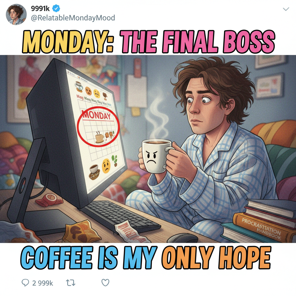 My Monday morning mood is sponsored by 3 hours of sleep and existential dread.