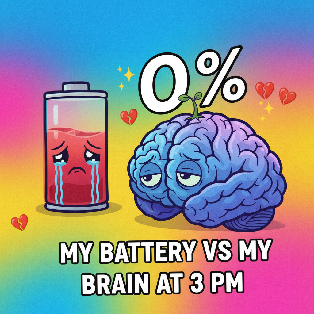 My phone battery is at 1%. My brain is at 0%. We're both dead inside.