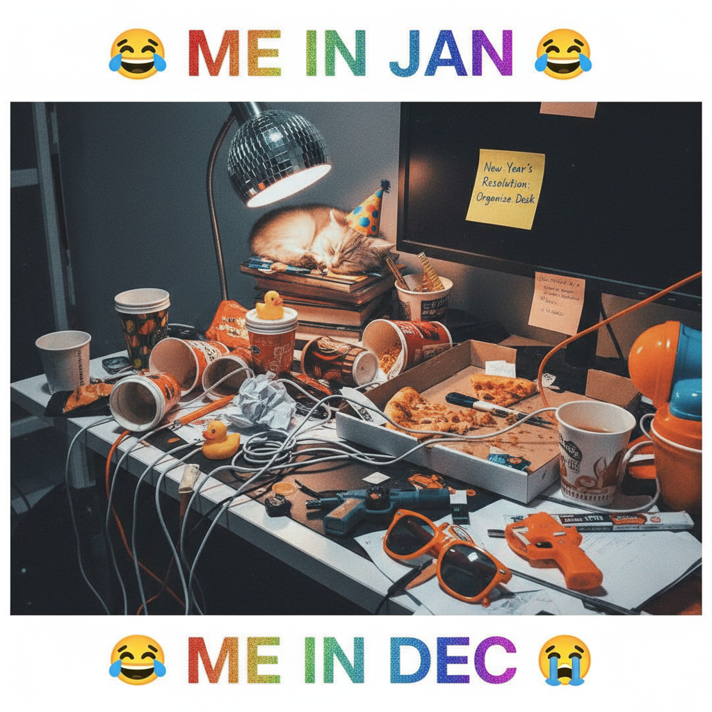 My New Year's Resolution was to be more organized. My desk currently looks like a tornado hit a paper factory.