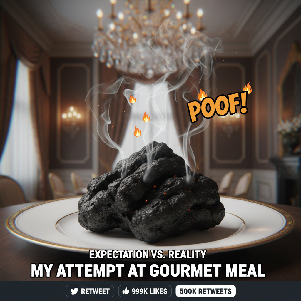 Attempted to make a gourmet meal. Ended up with a charcoal briquette. Send help (and pizza).