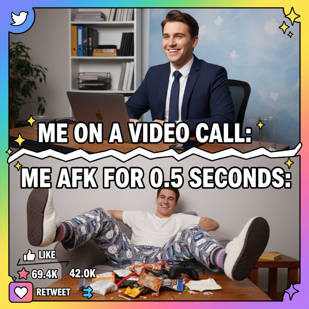 My WFH uniform: Business on top, pajama pants on the bottom. The duality of man.